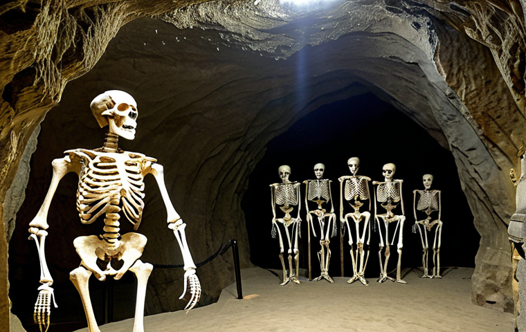 The Bear's Cave - Galería de los Osos**

"Interior view of the Bear's Cave in Romania, Galería de los Osos, featuring ancient cave bear skeletons. Soft, diffused lighting highlighting the bone structures and cave formations. Fully clothed tourists observe respectfully. Appropriate attire, safe for work, perfect anatomy (of skeletons and people), natural proportions, professional photography, family-friendly, high resolution, intricate details, well-lit, safe for work, appropriate content, professional."

**