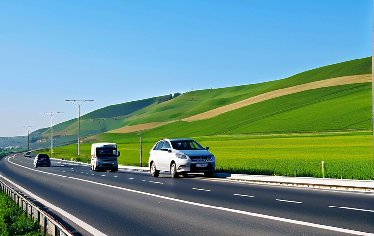 Romanian Highway (Autostrada)**

"A modern, well-maintained Romanian highway (Autostrada A1) on a sunny day. Cars and trucks are driving safely. Rolling hills and green fields in the background. Clear blue sky. Fully clothed drivers visible through car windows. Safe for work, appropriate content, professional photography, perfect anatomy, natural proportions, high quality, family-friendly, realistic."

**