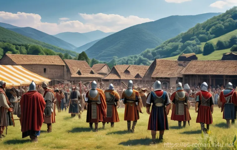 루마니아어와 라틴어 관계 - **"Echoes of Rome in the Carpathians"**: A panoramic, historically rich illustration depicting a vib...