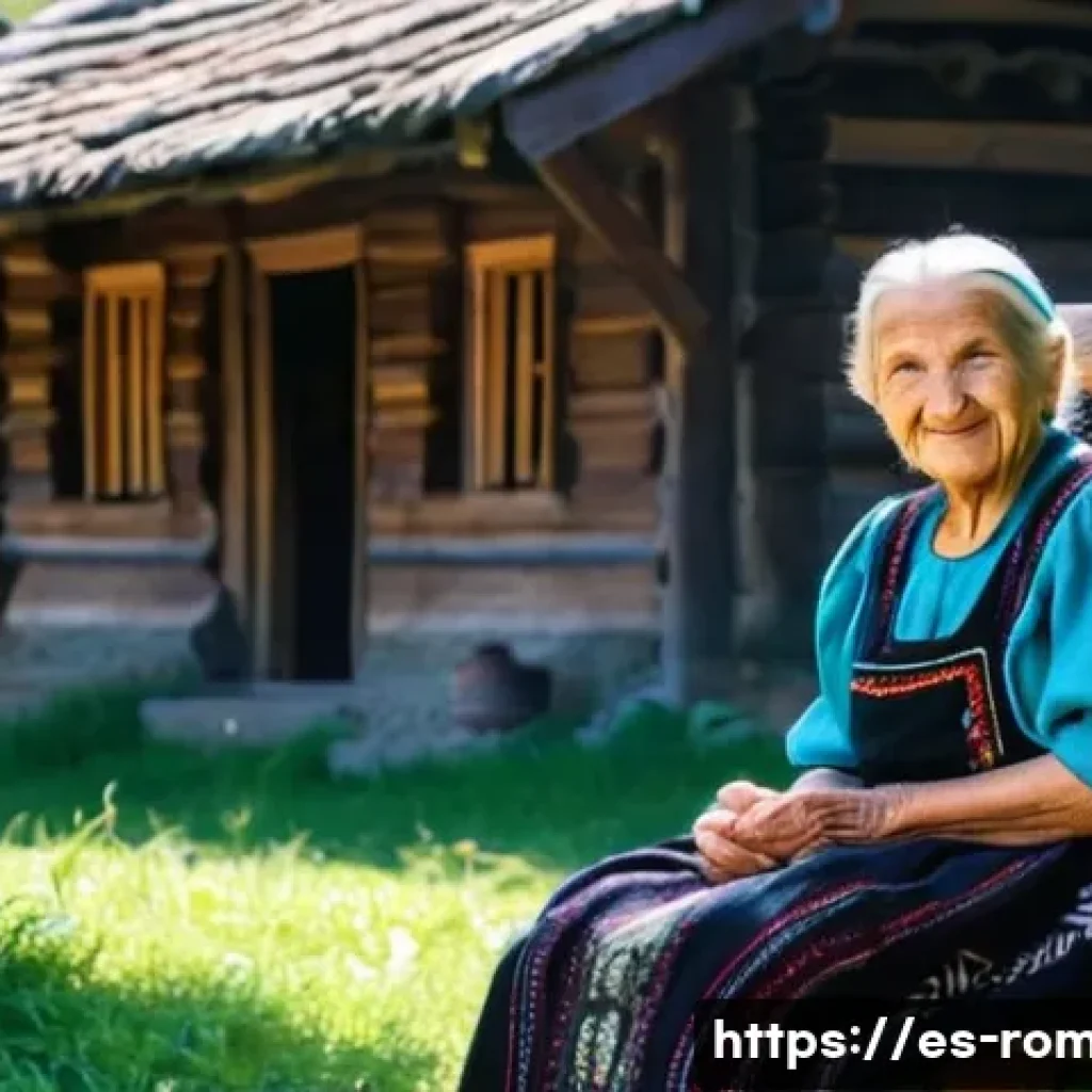 루마니아 농촌 마을 체험 - A serene and authentic scene in a Transylvanian village. An elderly Romanian woman with a warm, kind...
