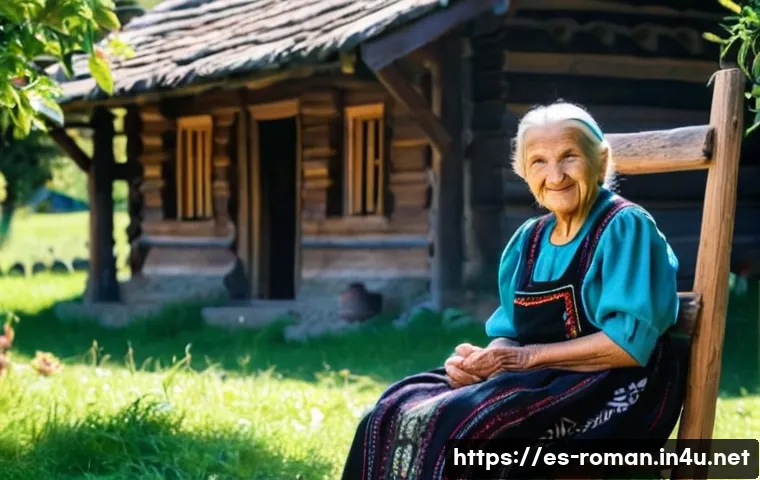 루마니아 농촌 마을 체험 - A serene and authentic scene in a Transylvanian village. An elderly Romanian woman with a warm, kind...