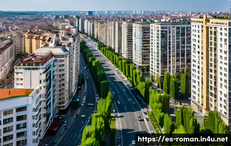 루마니아 부동산 시장 - A modern urban scene of Bucharest’s real estate market showing a diverse range of residential buildi...