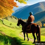 루마니아에서 승마 체험 - A scenic horseback riding trail through the dense, lush forests of the Carpathian Mountains in Roman...