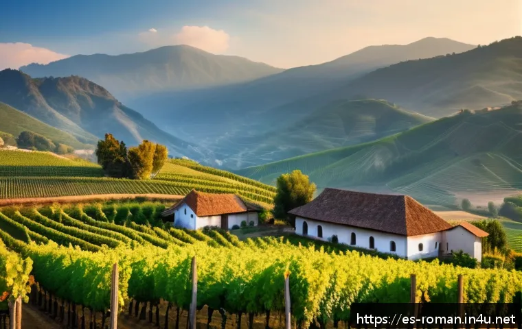 루마니아에서 와인 투어 - A picturesque vineyard in northern Romania&rsquo;s Maramureș region during early autumn, showcasing tradit...